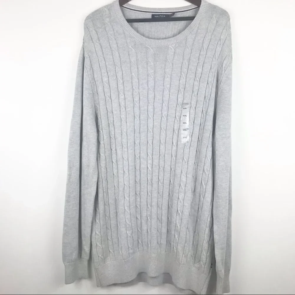 Nautica Gray Cable Knit Crew Neck Sweater NEW